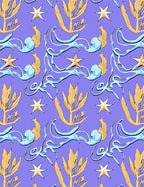 Golden Star Blue Swirls Yellow Leaves Rug