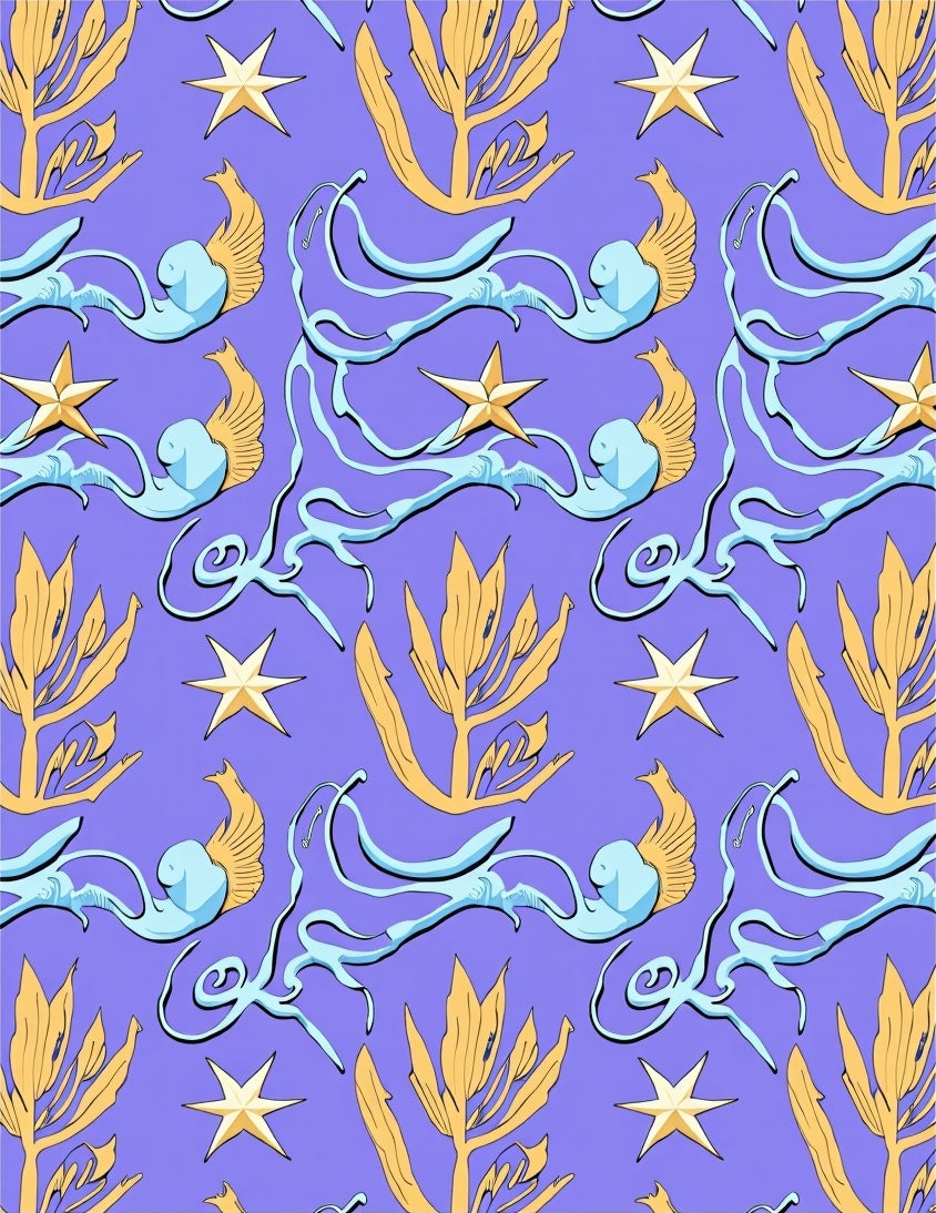 Golden Star Blue Swirls Yellow Leaves Rug