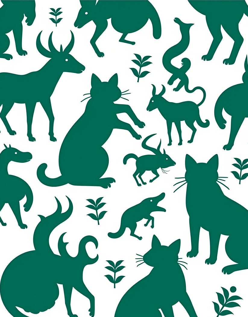 Deep Green Forest Animal Silhouettes Rug