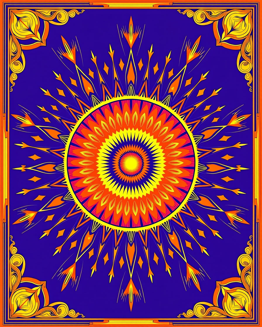Vibrant Sunburst Mandala Royal Blue Rug
