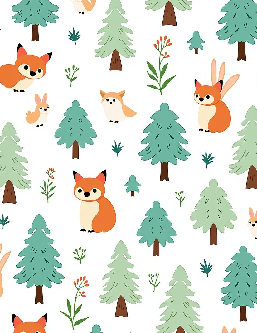 Forest Friends Cute Fox And Rabbit Rug