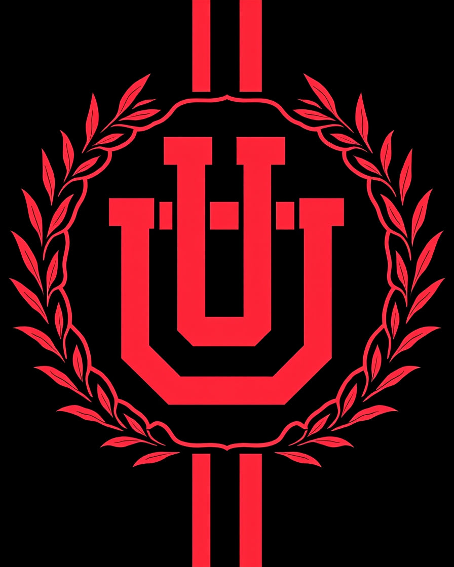 Bold Red Laurel Emblem Rug