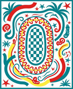 Tropical Checkerboard Oval Red Teal Rug