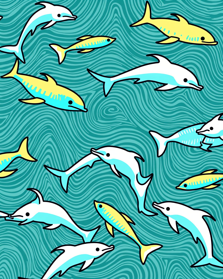 Aqua Ocean Dolphin School Rug