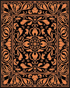 Orange Floral Medallion Black Rug