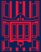 Bold Red Geometric Circuit Board Rug