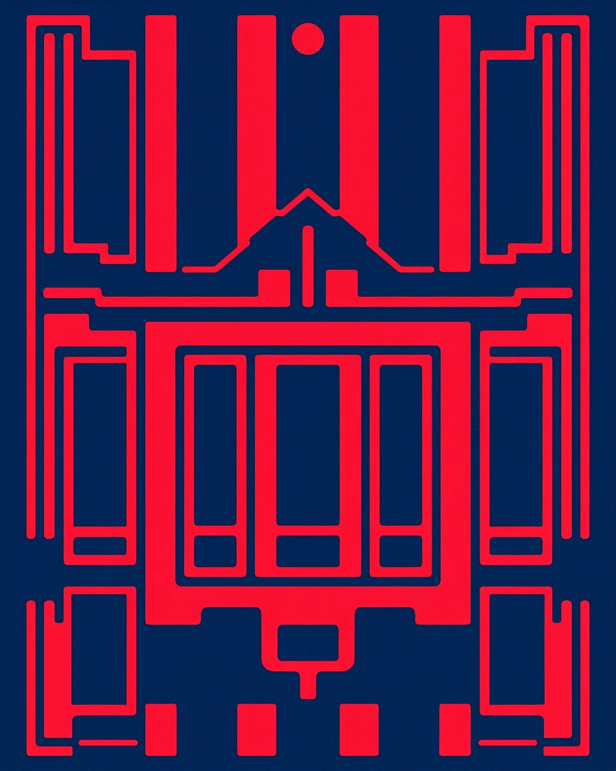 Bold Red Geometric Circuit Board Rug