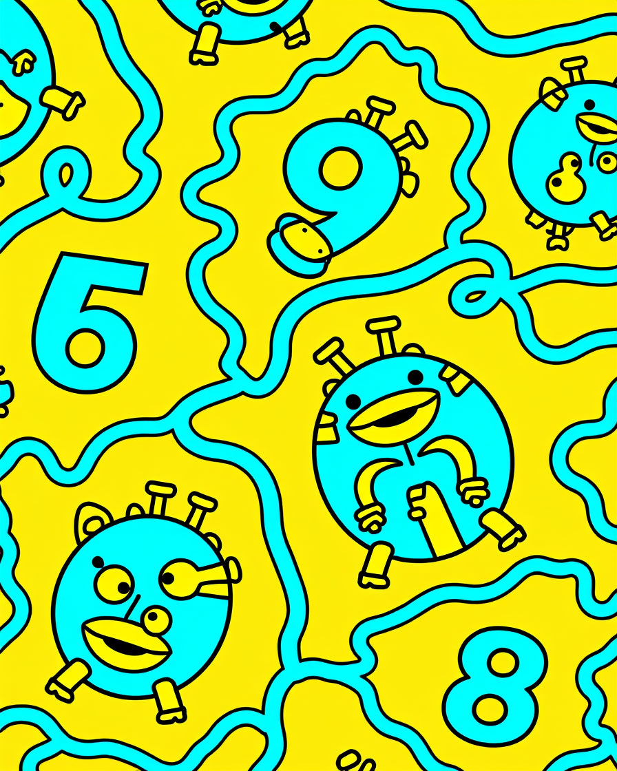Whimsical Yellow Turquoise Cartoon Characters Rug