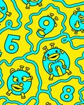 Whimsical Yellow Turquoise Cartoon Characters Rug