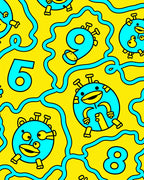 Whimsical Yellow Turquoise Cartoon Characters Rug