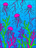 Vibrant Pink Jellyfish Blue Coral Swirls Rug
