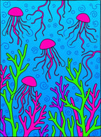 Vibrant Pink Jellyfish Blue Coral Swirls Rug