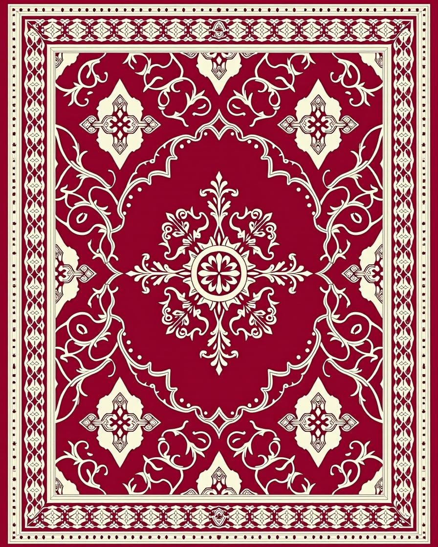 Crimson Cream Vintage Scroll Medallion Rug