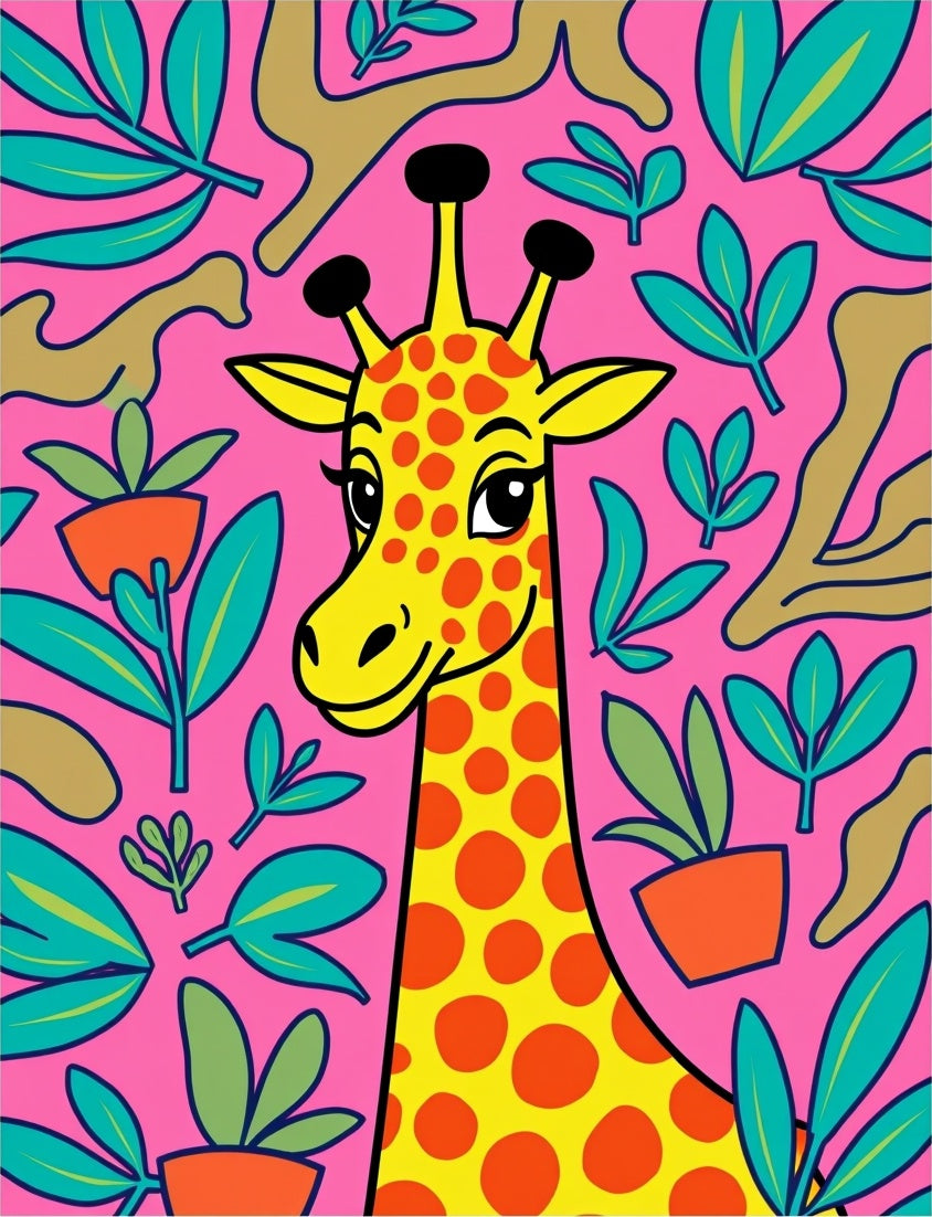 Pink Giraffe Jungle Leaf Garden Rug