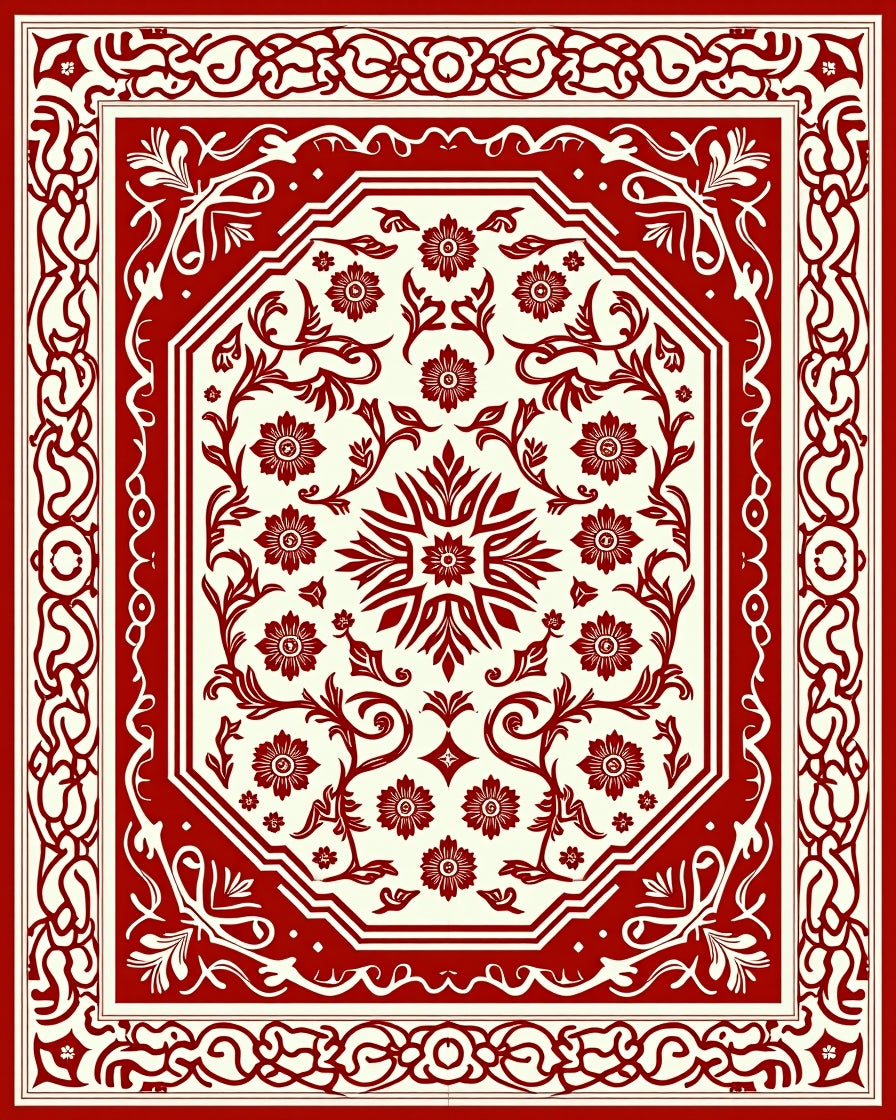 Ornate Crimson Botanical Medallion Rug