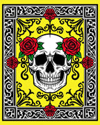 Bold Red Rose Skull Yellow Floral Rug