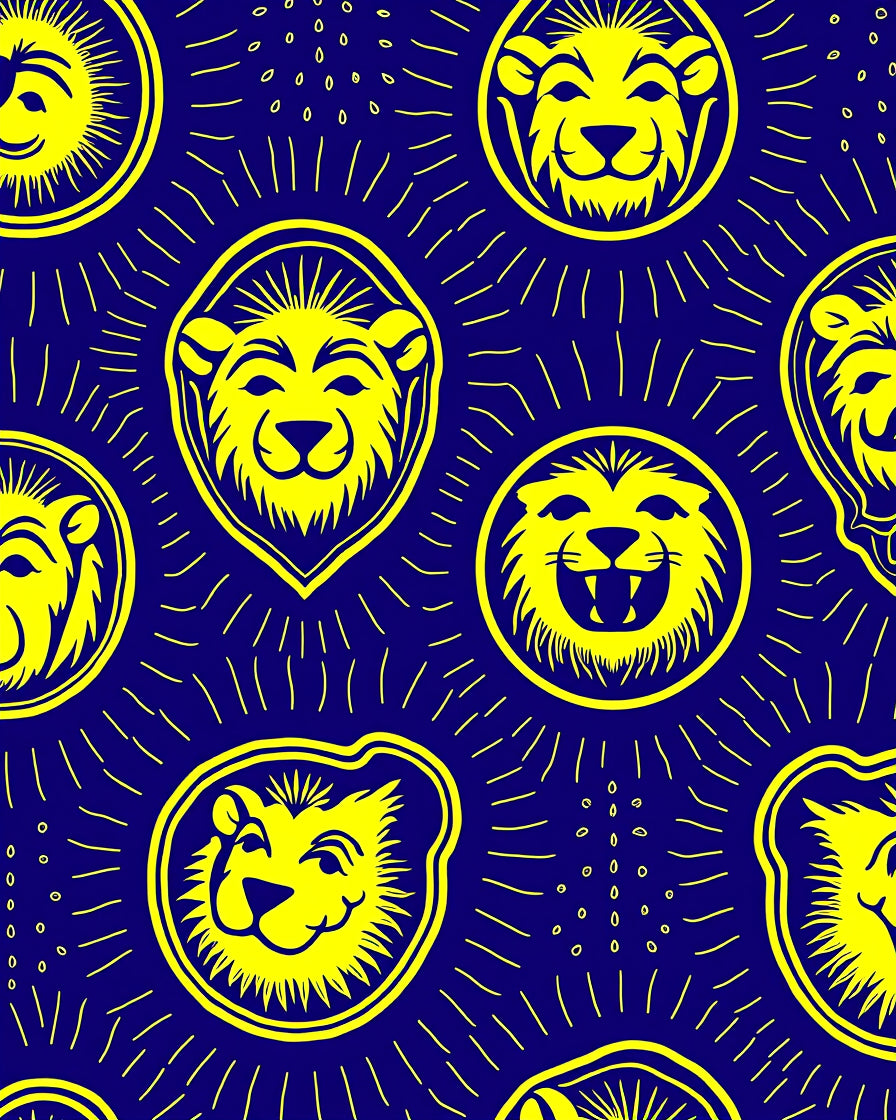 Bold Yellow Lion Faces Navy Field Rug