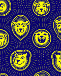 Bold Yellow Lion Faces Navy Field Rug