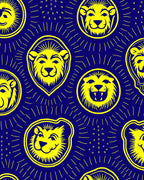 Bold Yellow Lion Faces Navy Field Rug