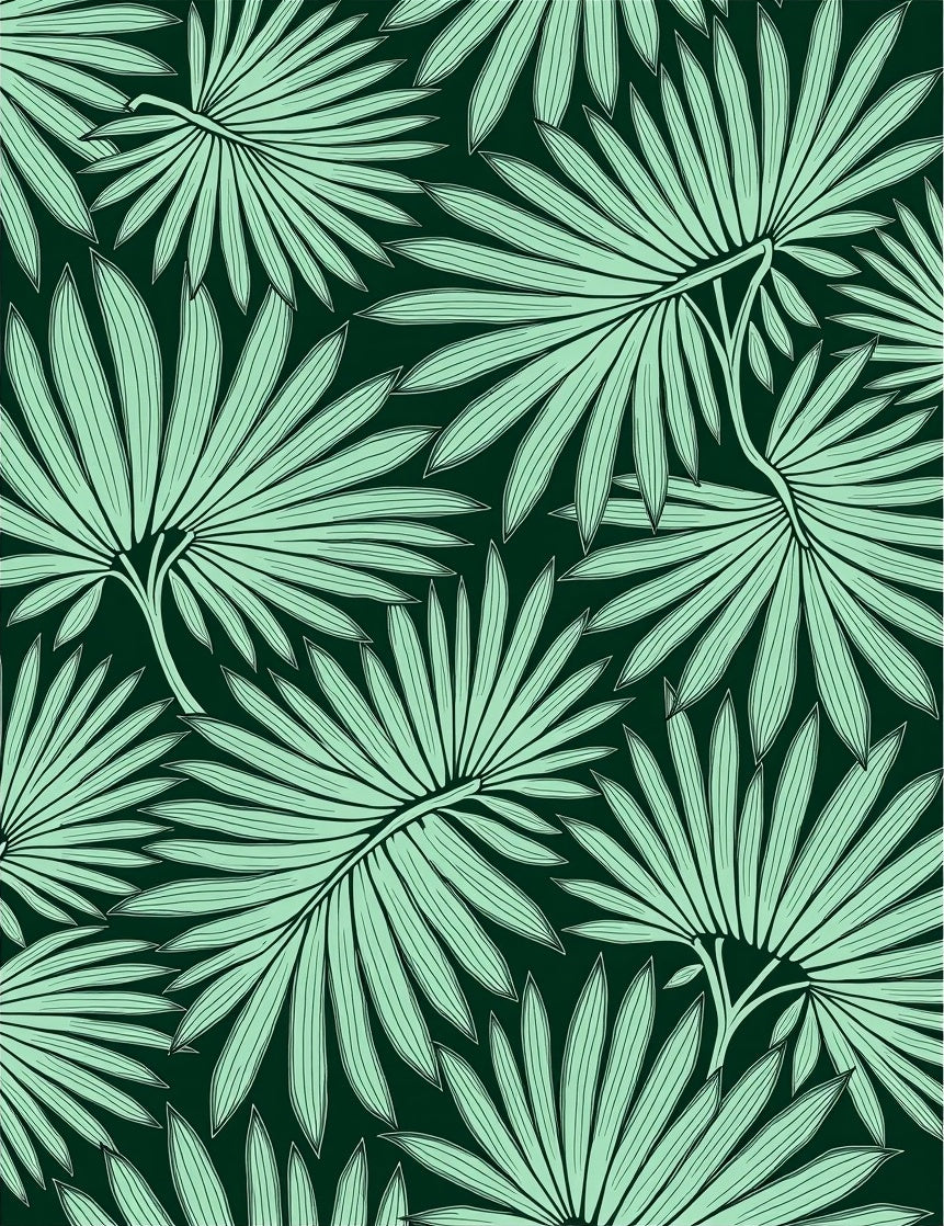 Art Nouveau Palm Leaf Emerald Green Rug