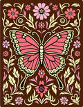 Pink Butterfly Floral Swirl Brown Rug