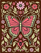 Pink Butterfly Floral Swirl Brown Rug
