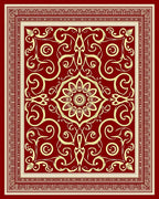 Rich Crimson Golden Scroll Medallion Rug