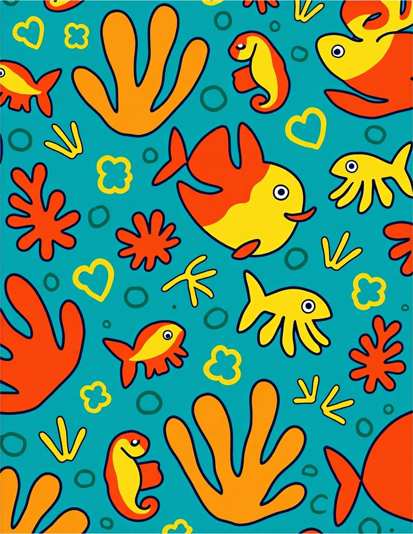 Whimsical Aquatic Life Orange Yellow Rug