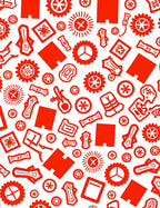 Vibrant Red Industrial Collage Rug
