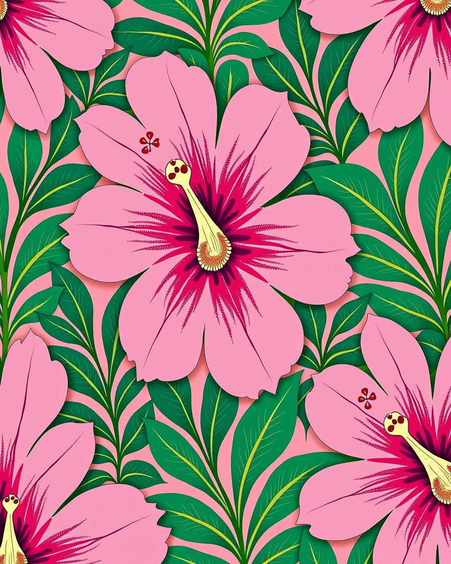 Pink Hibiscus Floral Tropical Rug