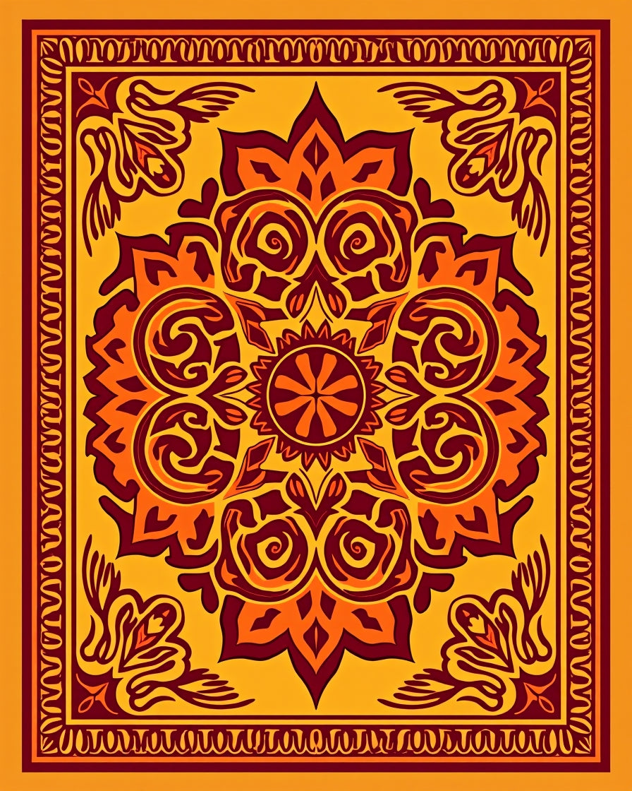 Ornate Red and Gold Floral Rug