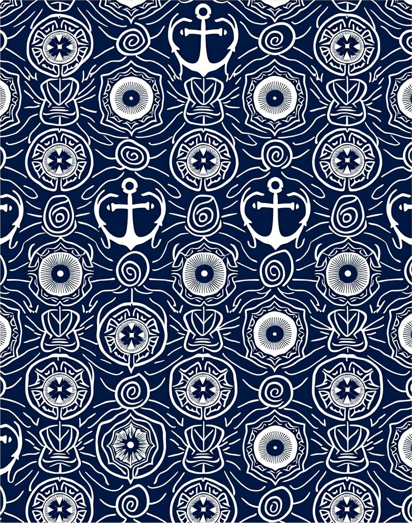White Anchor Nautical Medallion Rug