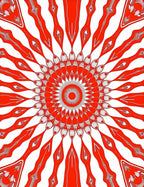 Vibrant Red Sunburst Kaleidoscope Rug