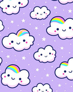 Happy Rainbow Clouds Purple Stars Rug