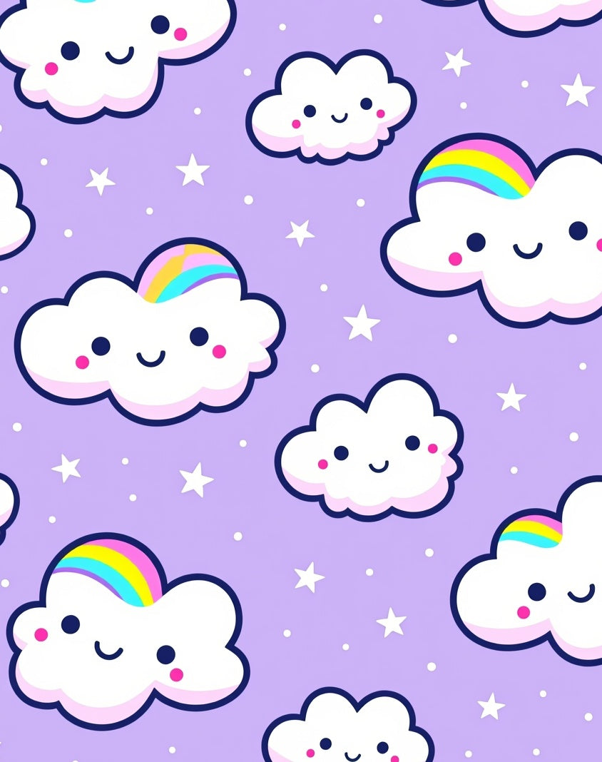 Happy Rainbow Clouds Purple Stars Rug