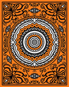 Vibrant Orange Black Mandala Medallion Rug
