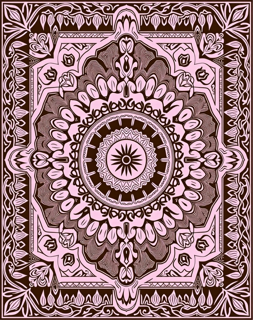 Soft Pink Ornamental Sunburst Mandala Rug