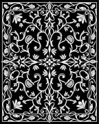 White Floral Arabesque Black Rug