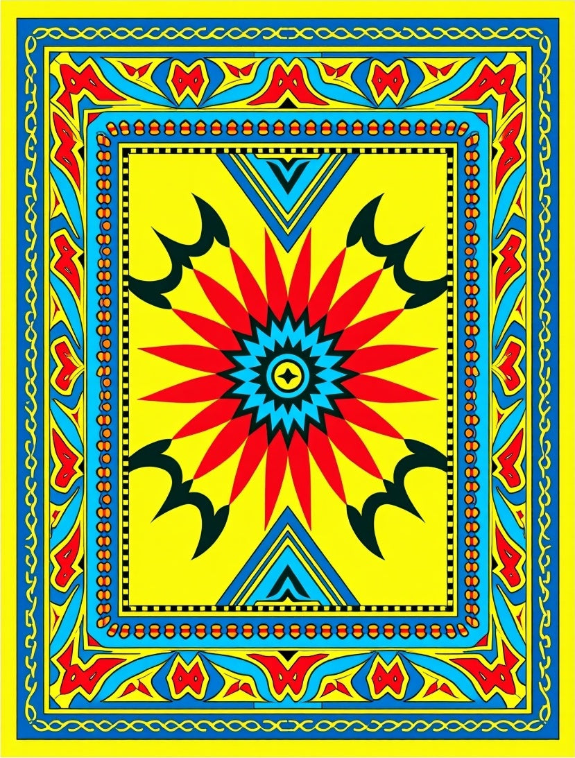 Vibrant Yellow Red Sunburst Medallion Rug