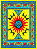Vibrant Yellow Red Sunburst Medallion Rug
