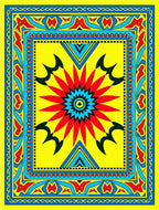 Vibrant Yellow Red Sunburst Medallion Rug