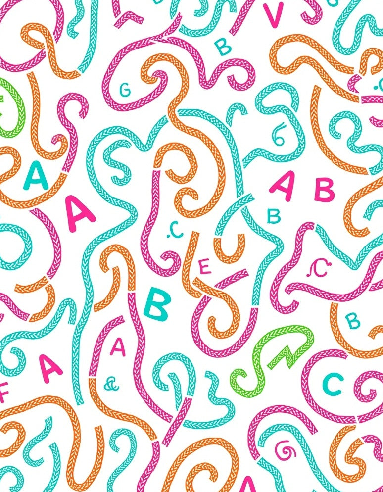 Colorful Braided Alphabet Swirls Rug