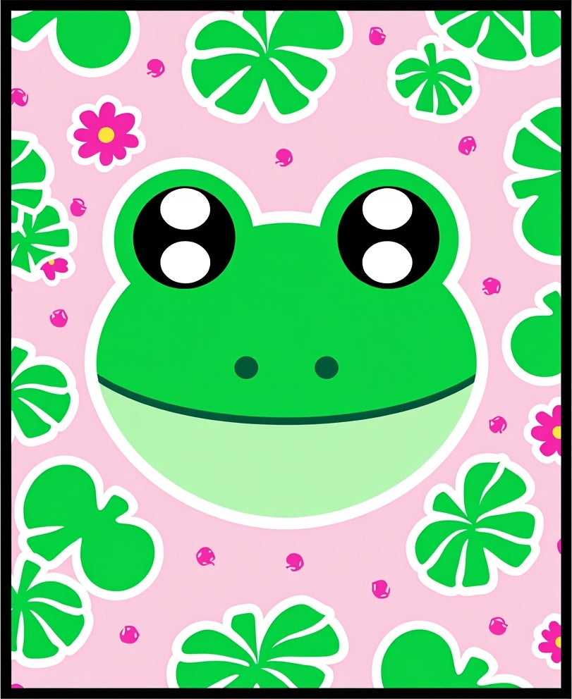 Playful Pink Frog Lily Pad Garden Rug