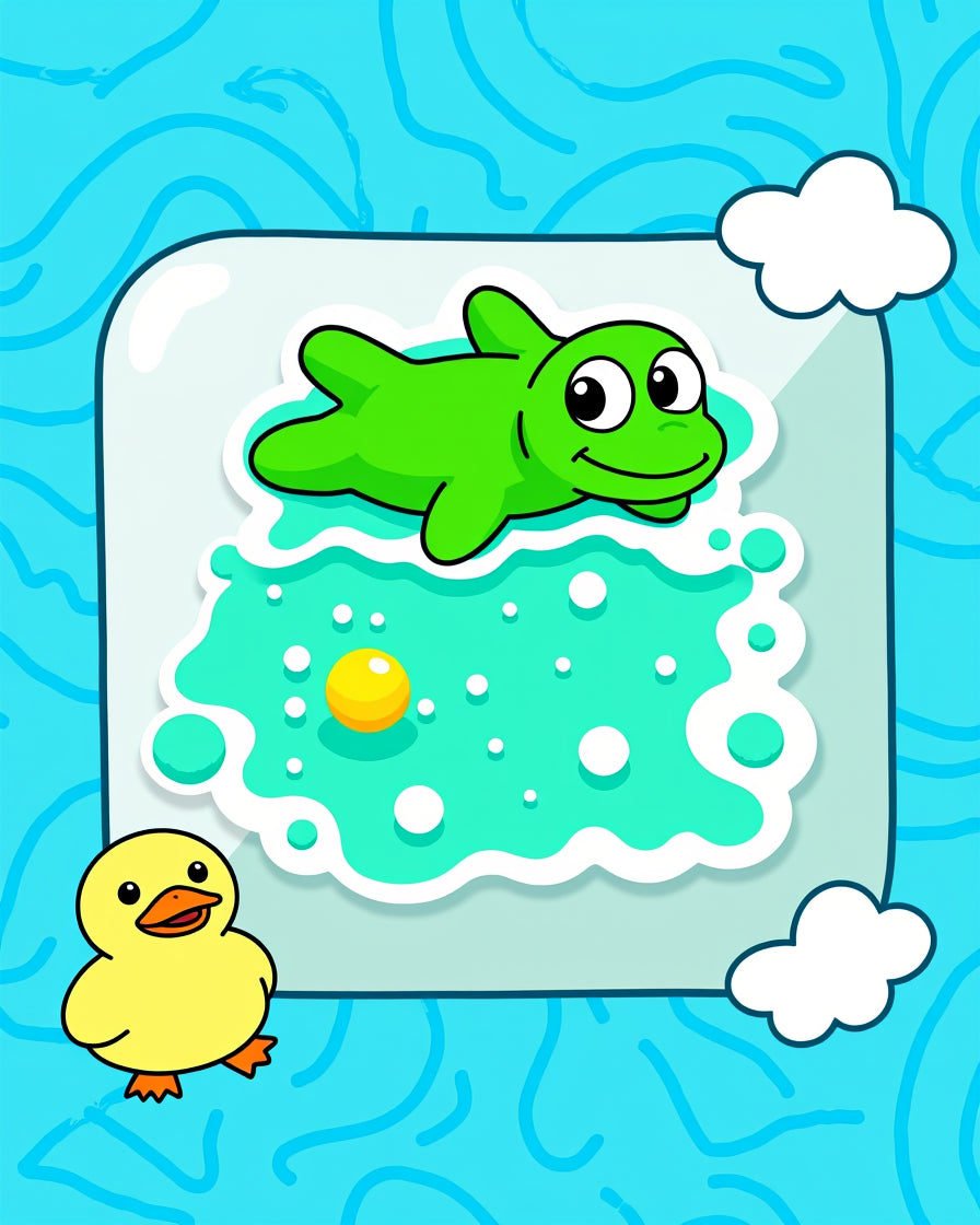 Cute Green Frog And Yellow Duck Rug