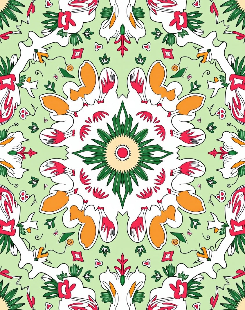 Mint Green Floral Starburst Mandala Rug