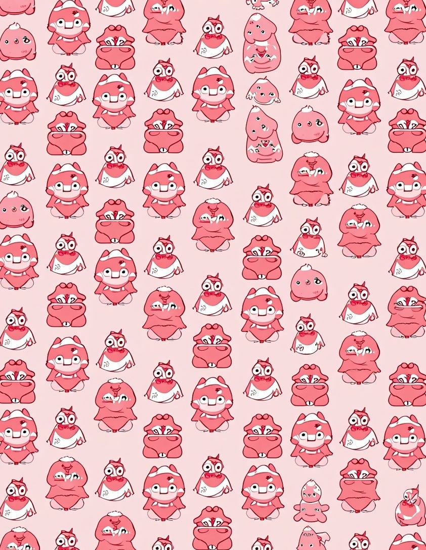 Coral Pink Cartoon Characters Repeat Rug