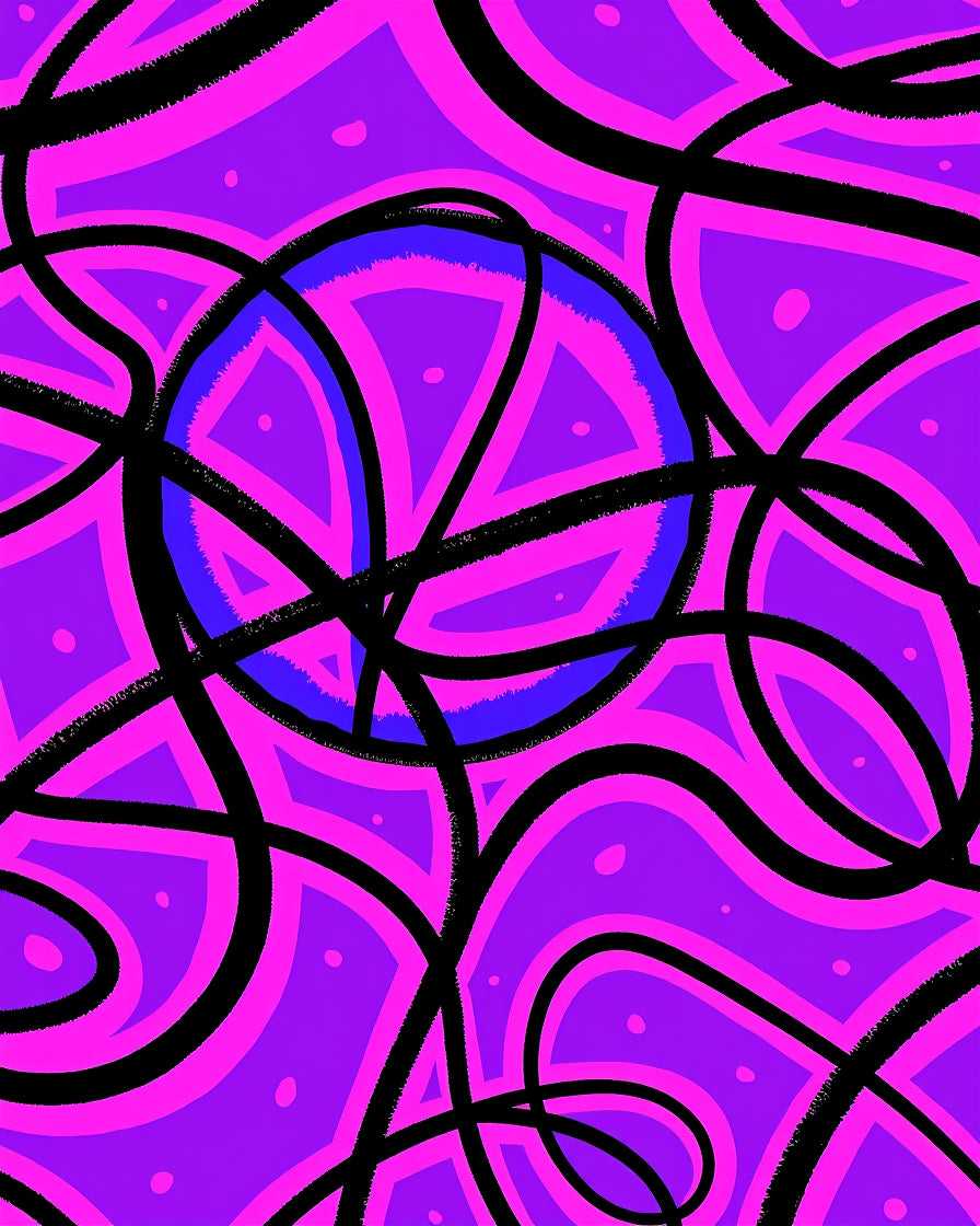 Vibrant Purple Black Abstract Swirls Rug