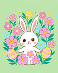 Cute White Rabbit Pink Yellow Floral Easter Rug