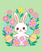 Cute White Rabbit Pink Yellow Floral Easter Rug