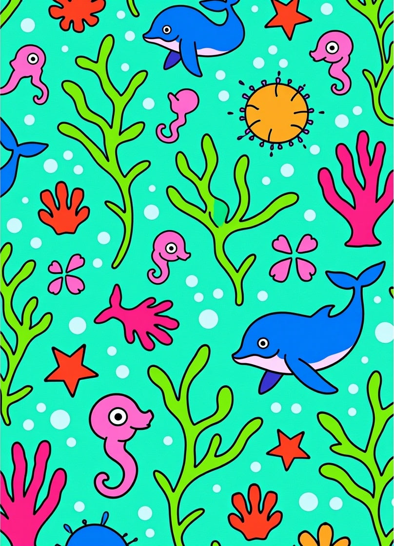 Aqua Sea Life Dolphin Seahorse Starfish Rug